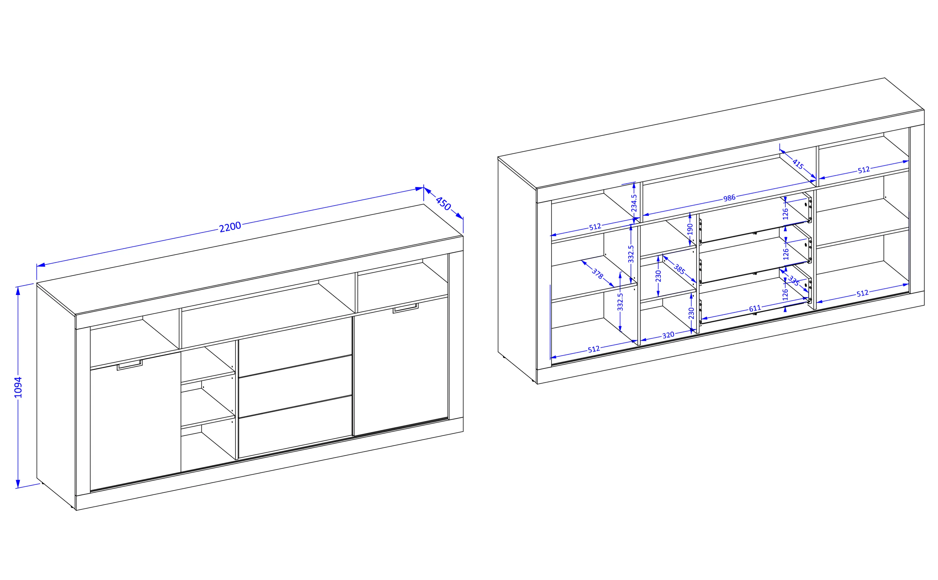 Komoda wysoka 2-drzwiowa z 3 ukrytymi szufladami TUDOR - dąb samdal, czarny - 24WSNZ43