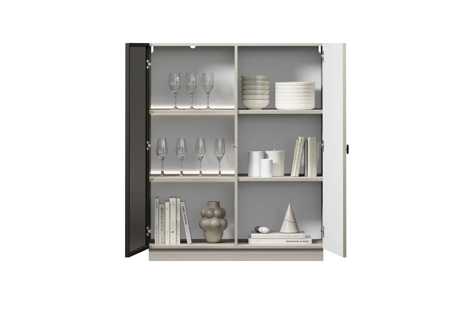 Witryna 2-drzwiowa LORINI 100 oświetlenie LED szkło Antosol - cashmere uchwyt T-bar czarny cokół - B_166734