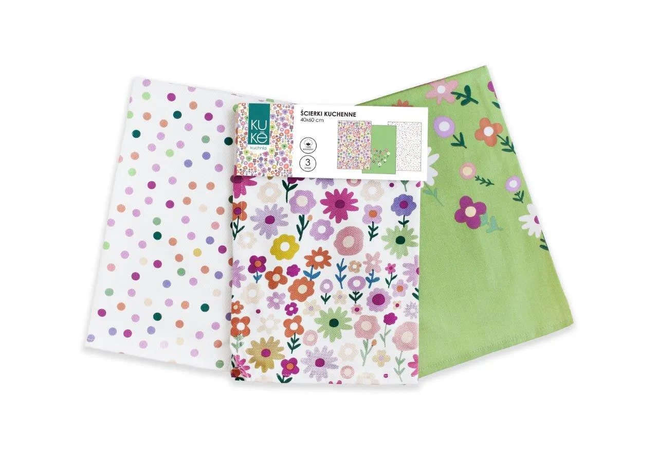 Ścierka zestaw 3 szt. KUKE 027 kwiatki 40x60 wielokolorowy - FARO_30853