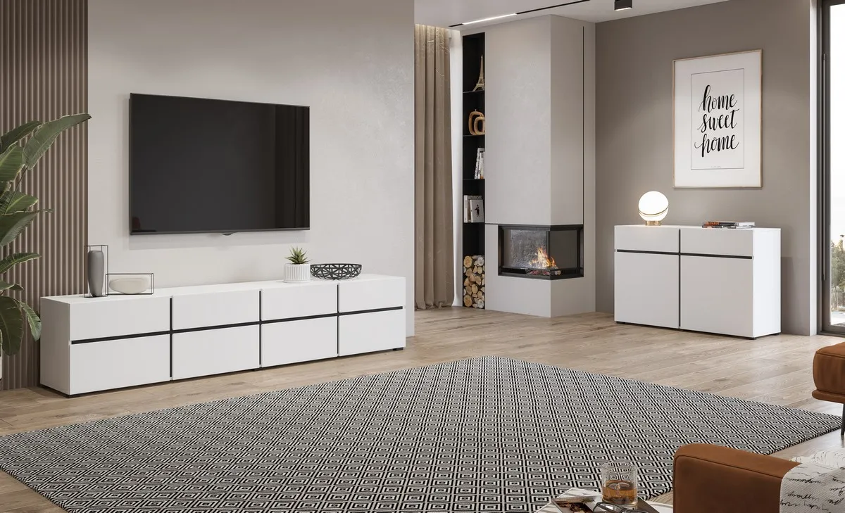 Komoda 2-drzwiowa z szufladami CROSS 120 cm biało-czarna — zdjęcie 7