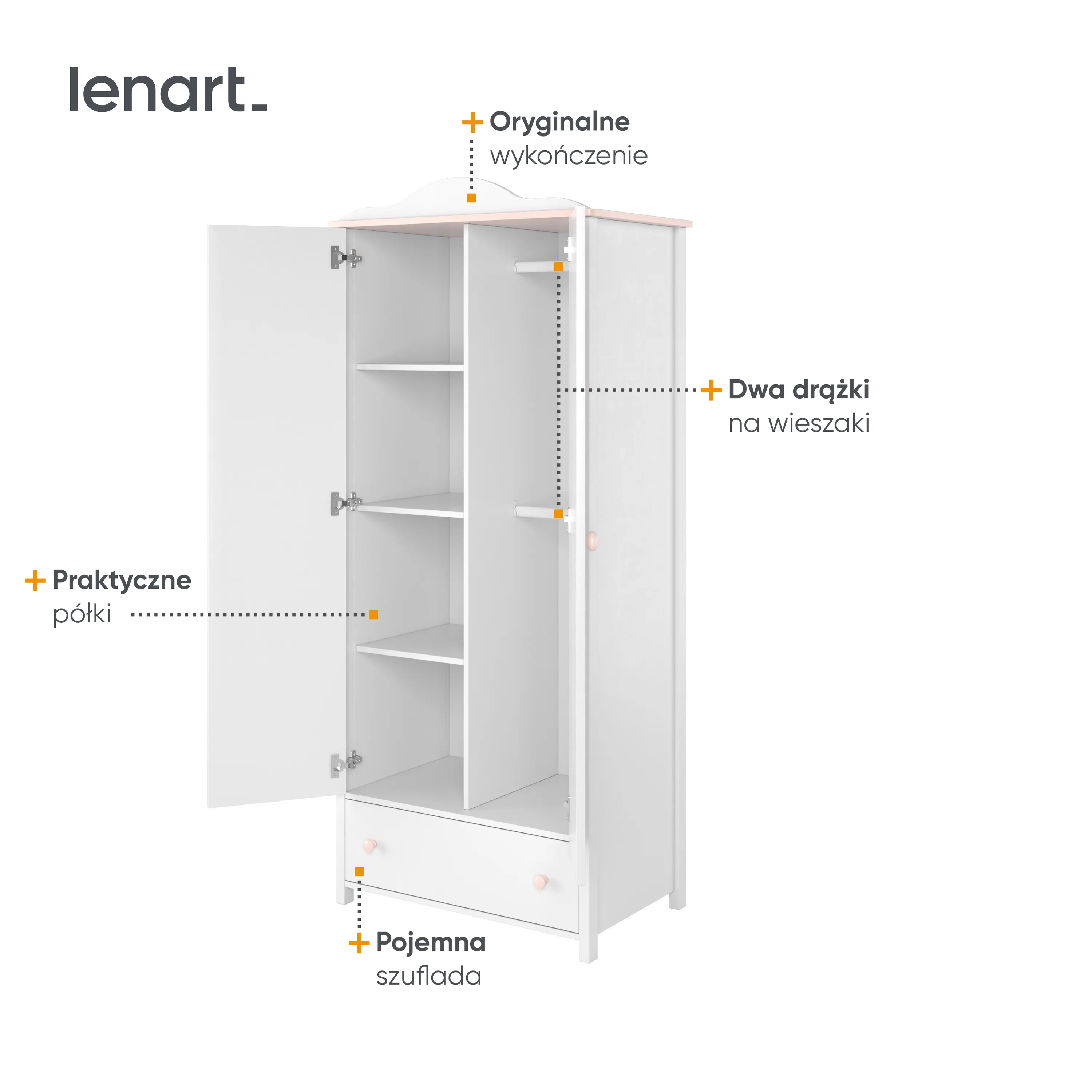 Szafa 2-drzwiowa LUNA LN-12 biało-różowa - LN12BR