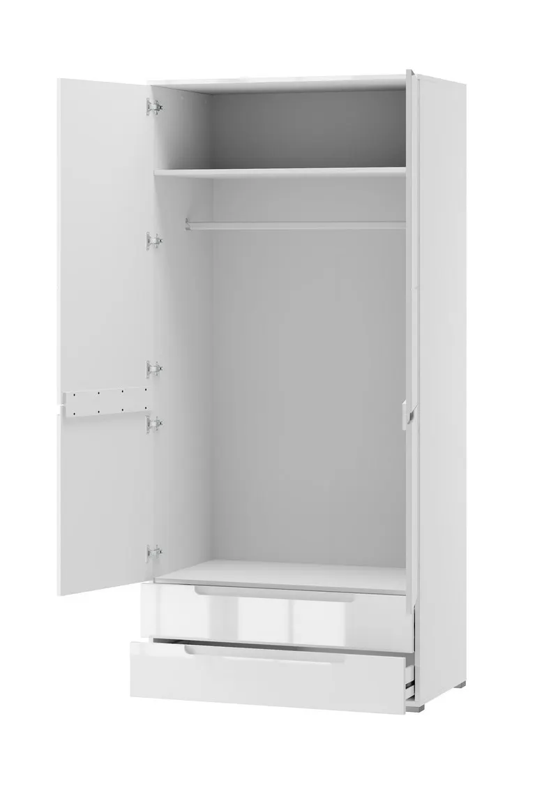 Szafa SELENE 28 2-drzwiowa z szufladami biały połysk 216x100x58cm - TH-100-0376