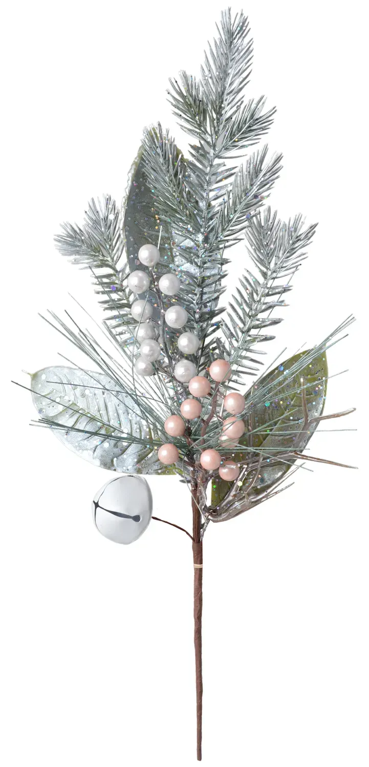 GAŁĄZKA z brokatem, dzwonkiem i owocami 3224 biały zielony