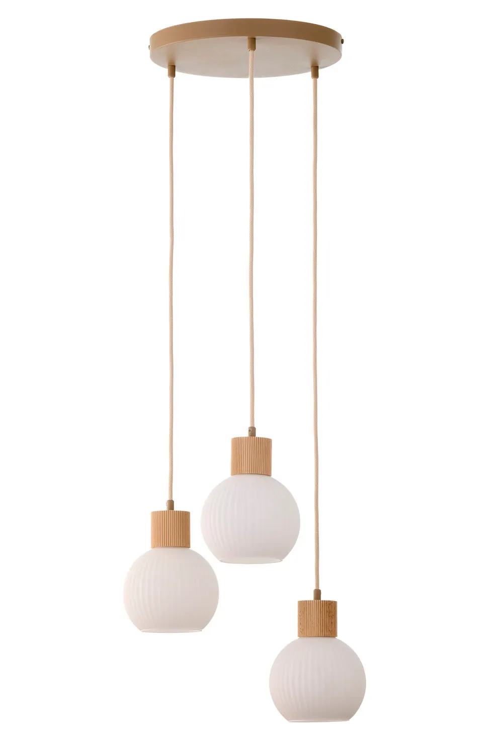 image lampa wisząca, trzy żarówki, kinkiet, drewniany klosz, bombla szkło