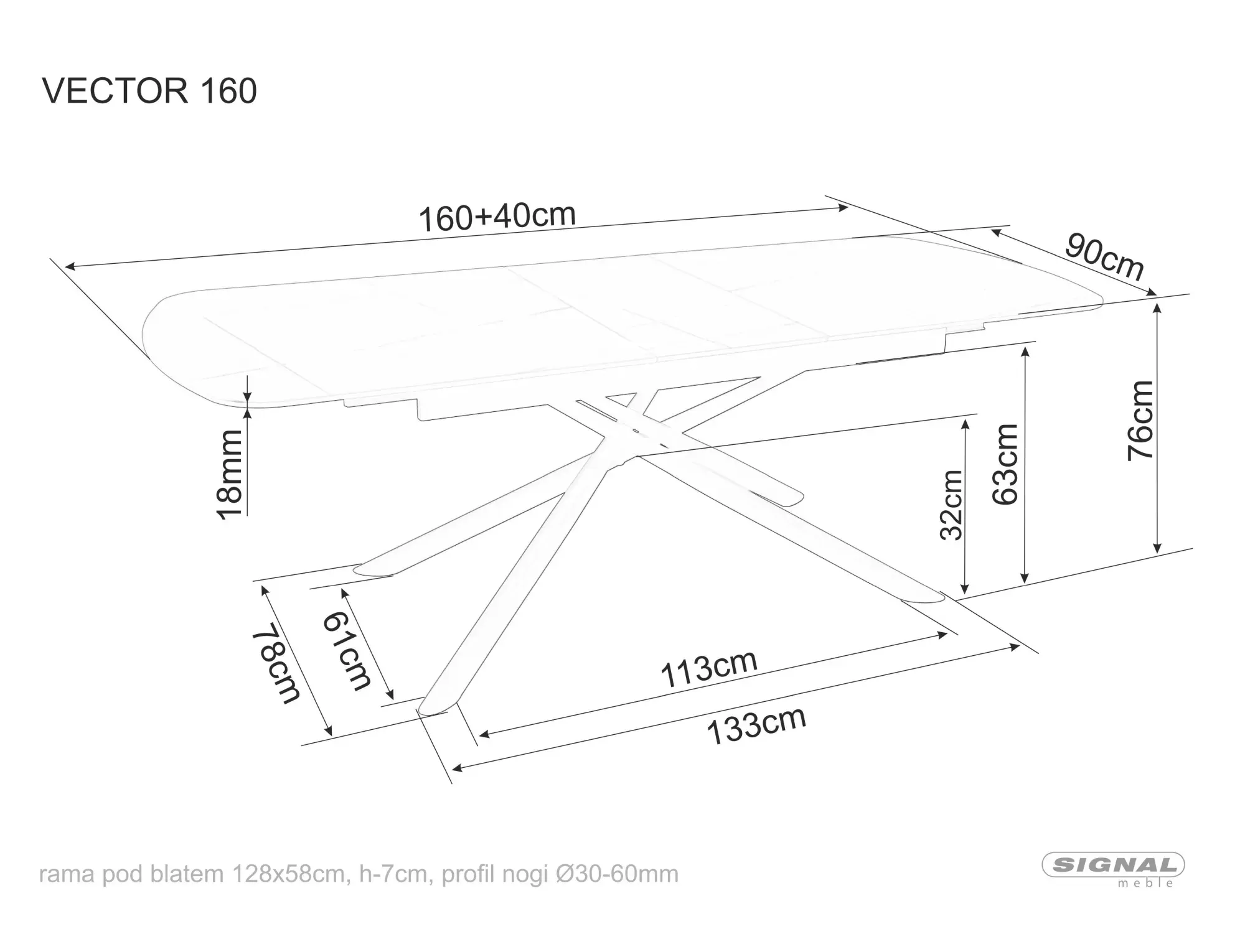Stół rozkładany ceramiczny VECTOR 90x160(200) czarny mat - VECTORC160