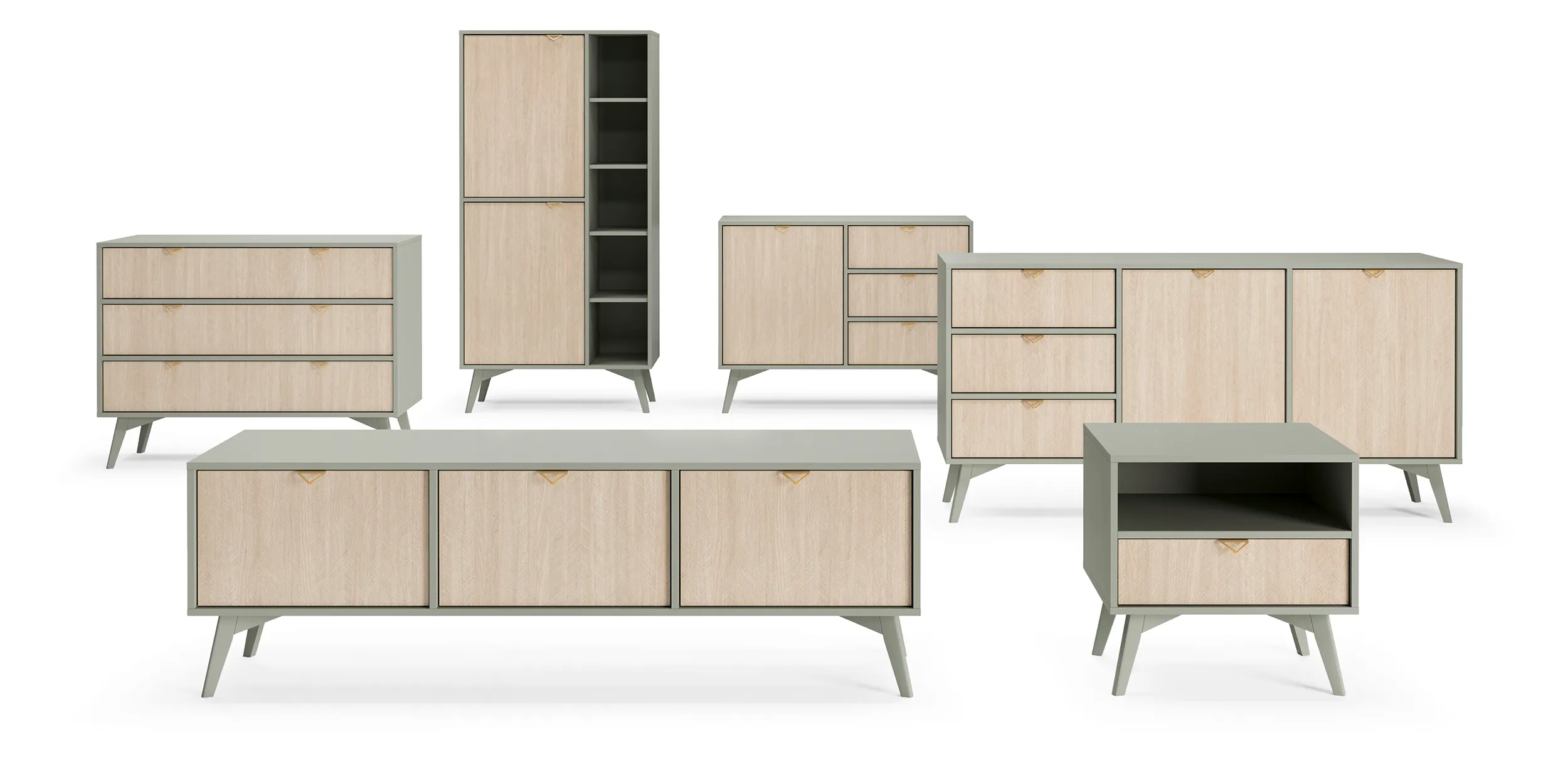 Komoda 2-drzwiowa z 3 szufladami FOREST Eukaliptus, Jodełka - FOREST_KSZ158_EUK