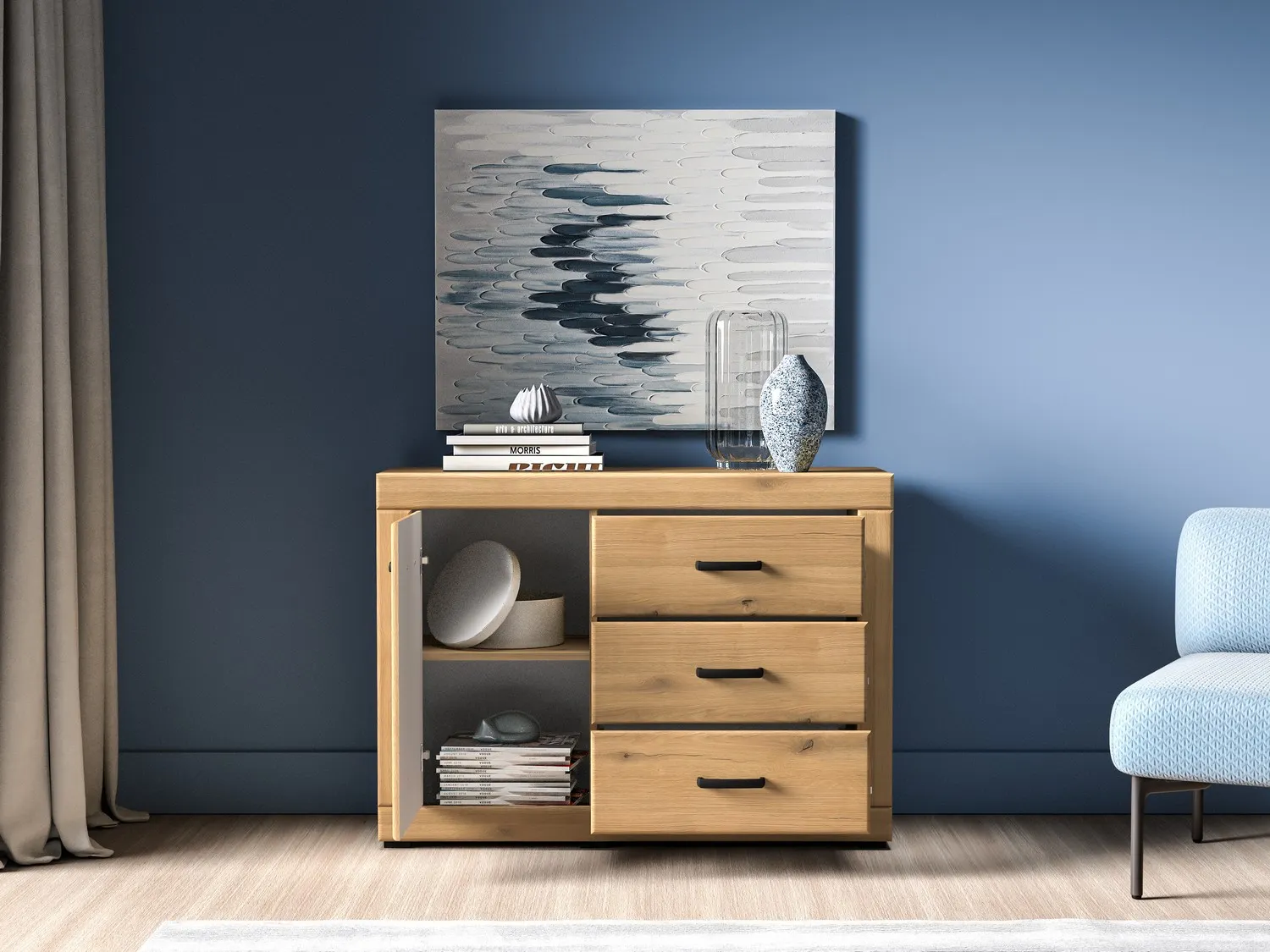 Komoda 1-drzwiowa z szufladami DORA 116x40x85 dąb evoke — zdjęcie 9