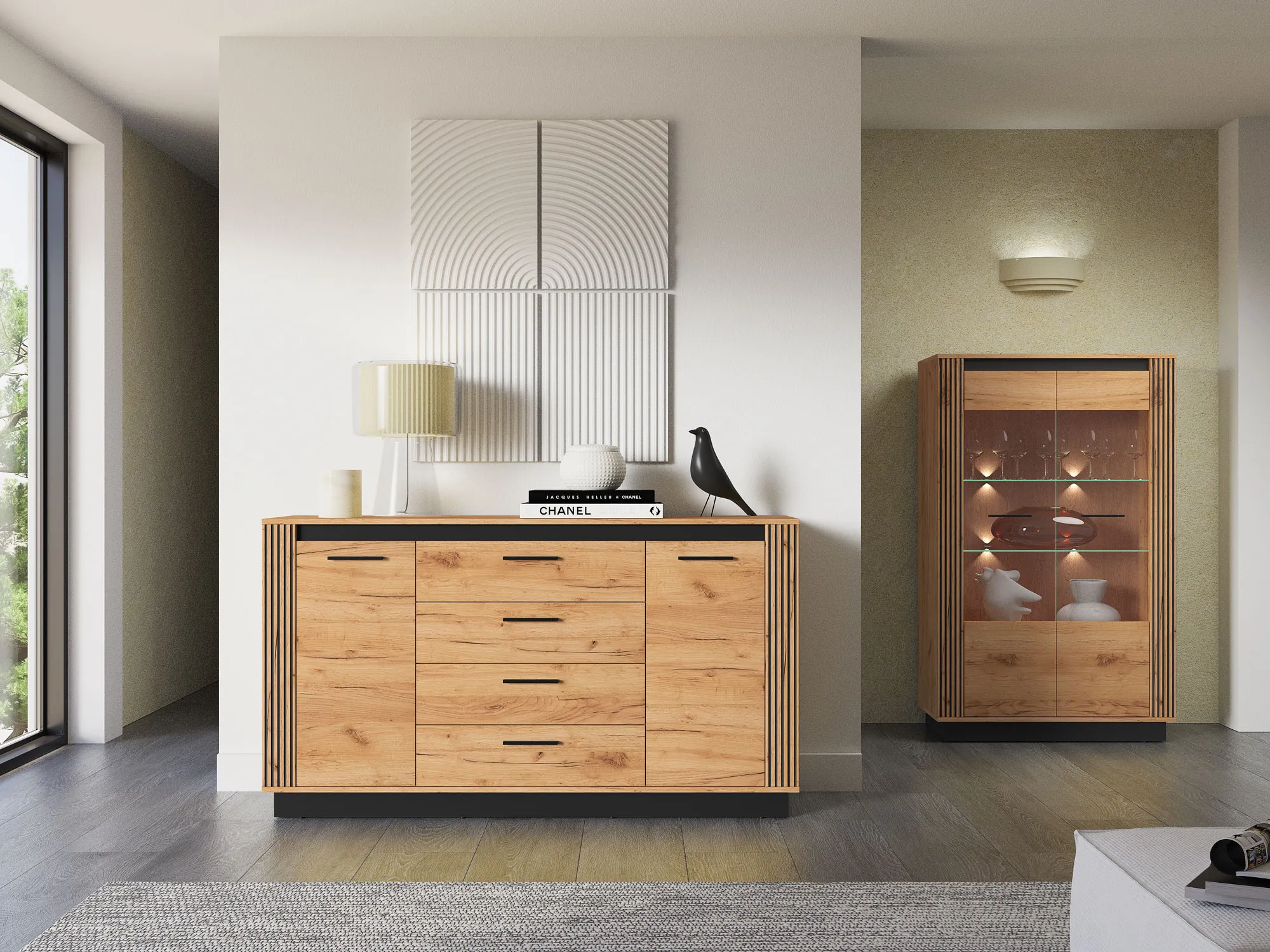 Komoda 2-drzwiowa z 4 szufladami URSO 06 craft złoty, czarny - 1URSO06-001