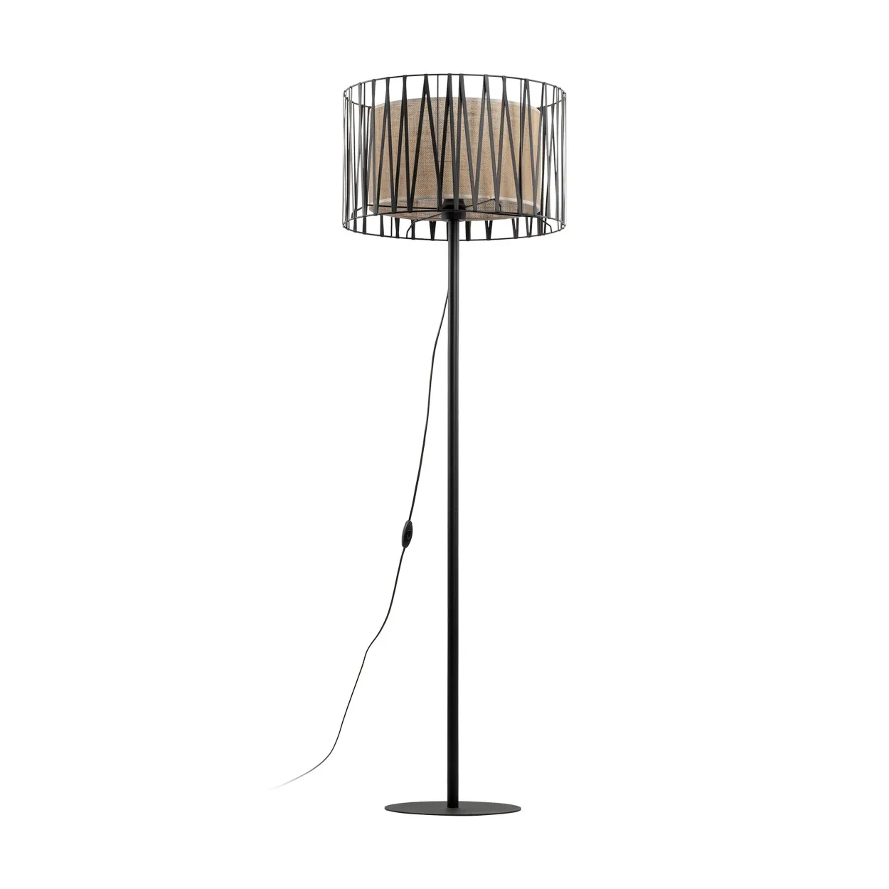 Lampa podłogowa HARMONY NATURE czarna rattanowa w środku 158x50cm