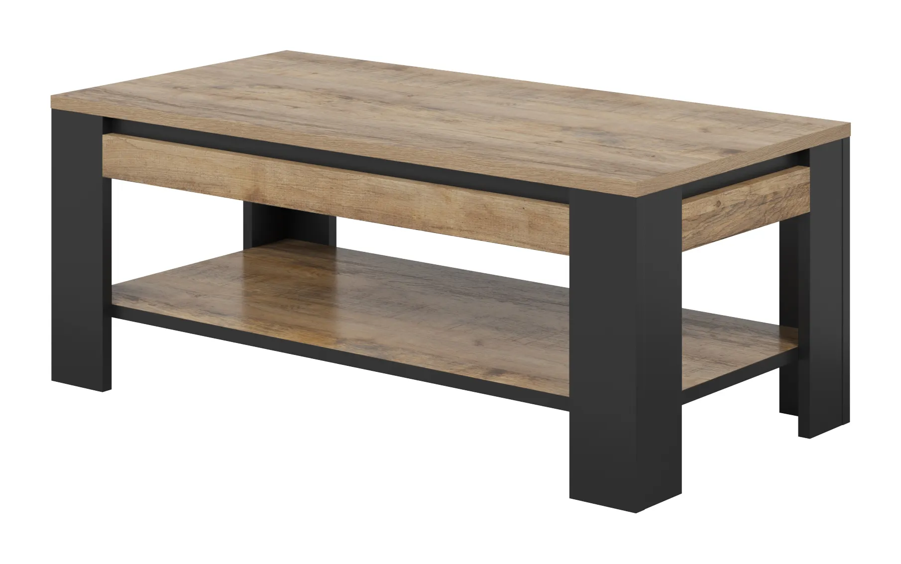 Stolik kawowy z półką TUDOR 60x120 - dąb samdal, czarny