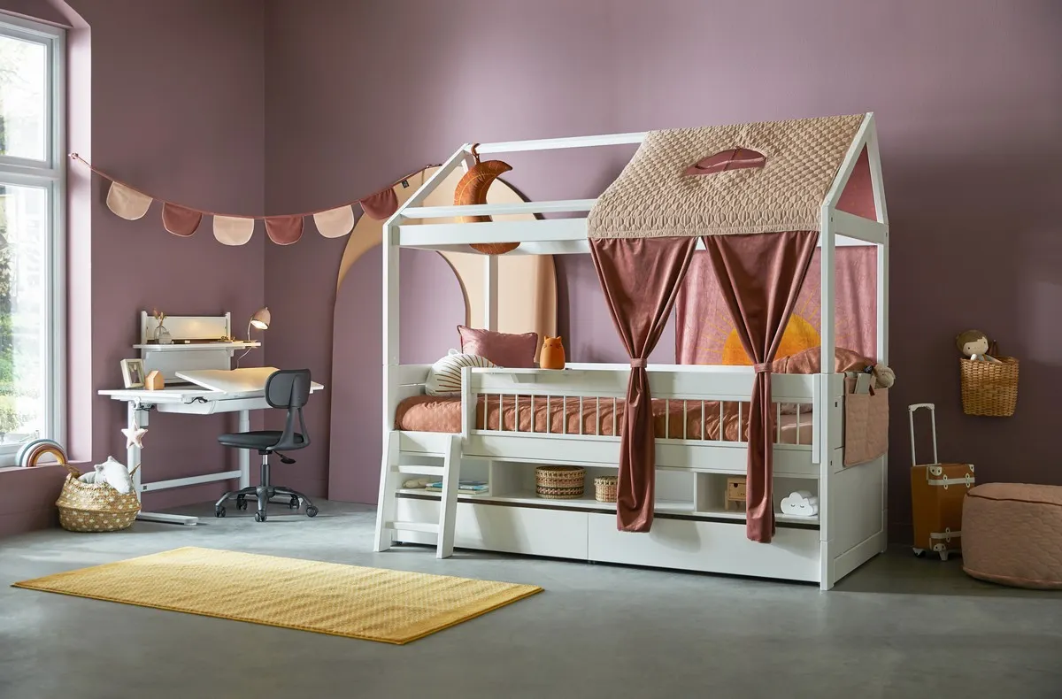 Łóżko dziecięce domek 90x200 drewniane SUNSET DREAM z akcesoriami Łóżko dziecięce domek 90x200 drewniane SUNSET DREAM z akcesoriami