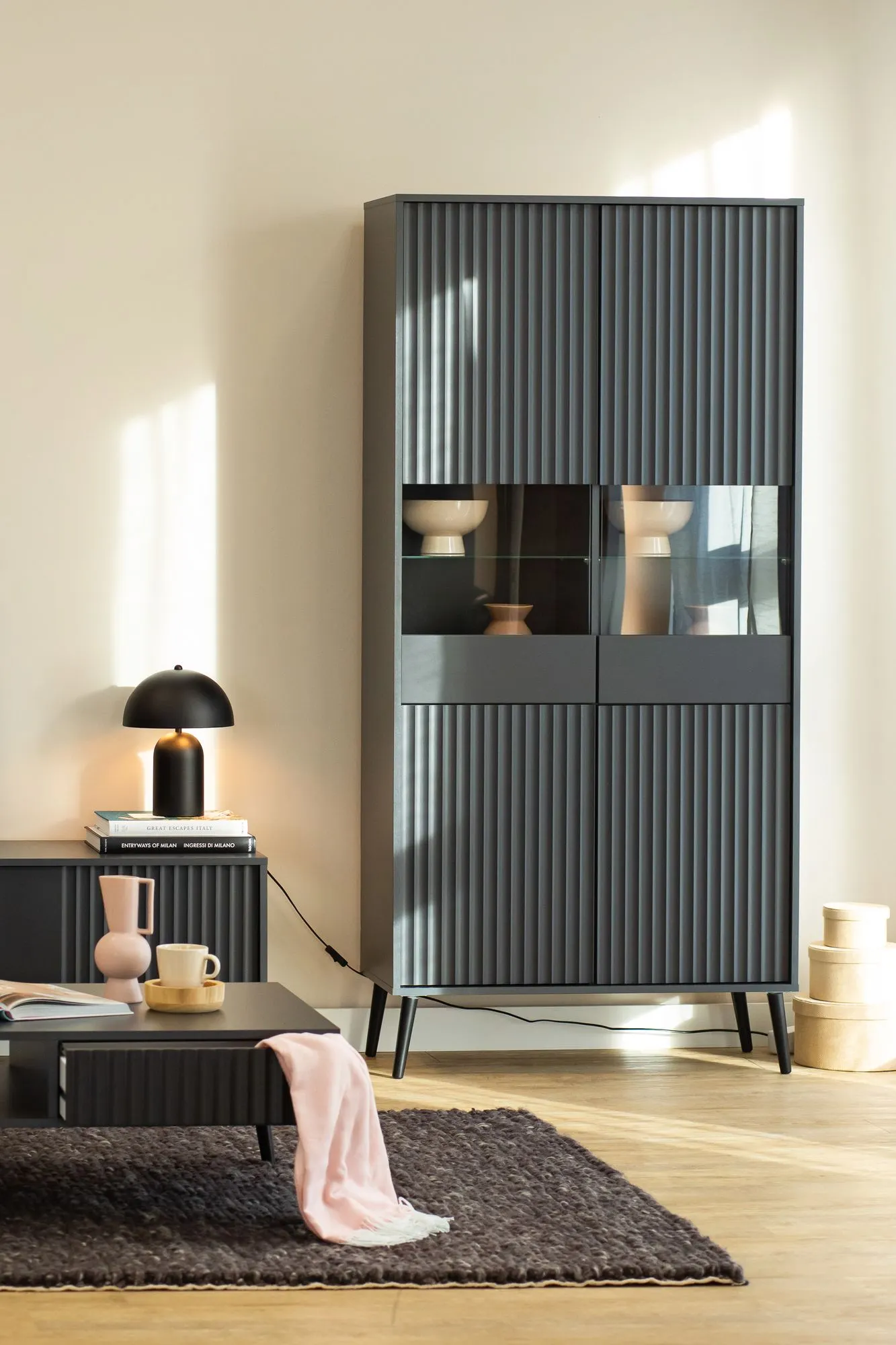 Szafka nocna z 1 szufladą i półką BARCELONA 47cm antracyt - INT_5003183