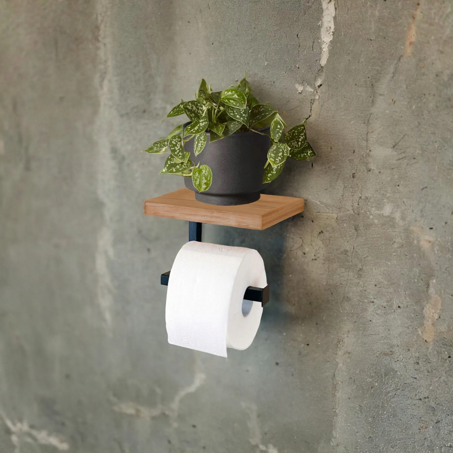 Uchwyt na papier toaletowy z półką ORBEC czarny naturalny - LD_TZ000372