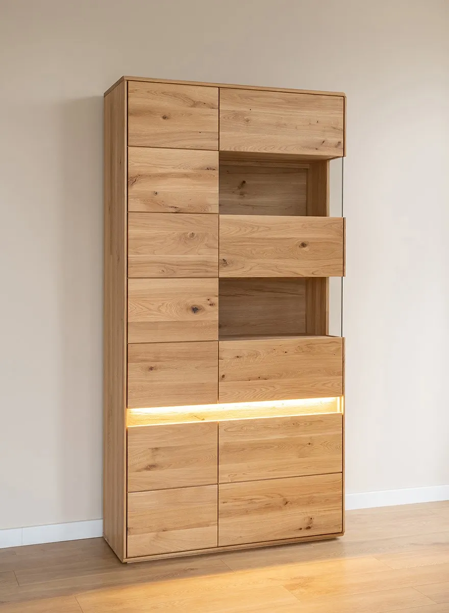 Witryna drewniana szklana DIVISIONE oświetleniem prawa dąb olejowany - ZIDIV02R