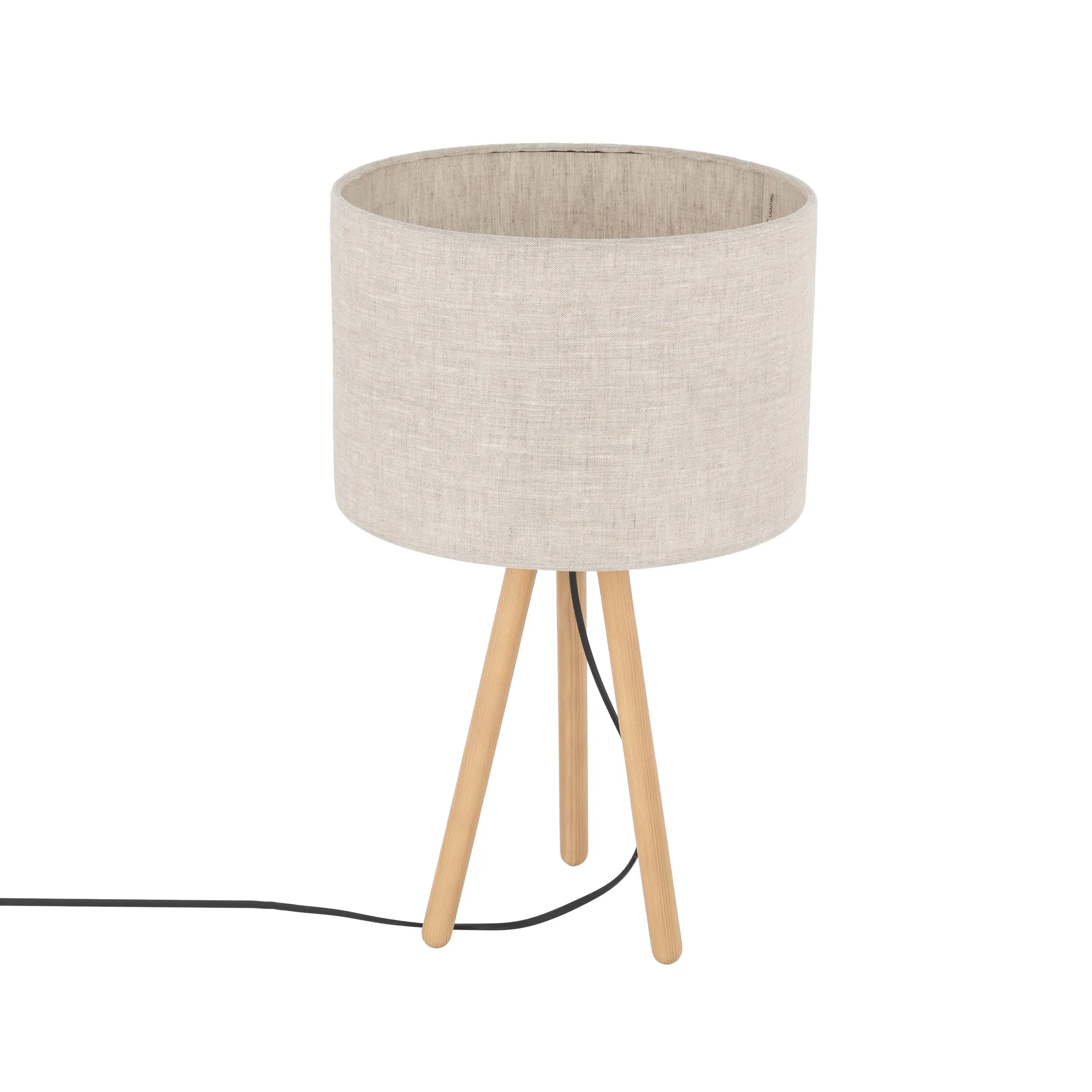 Lampka nocna TOKYO NATURE drewniana sosna postarzana okrągły brązowy abażur z tkaniny 46x30cm - TK_5291