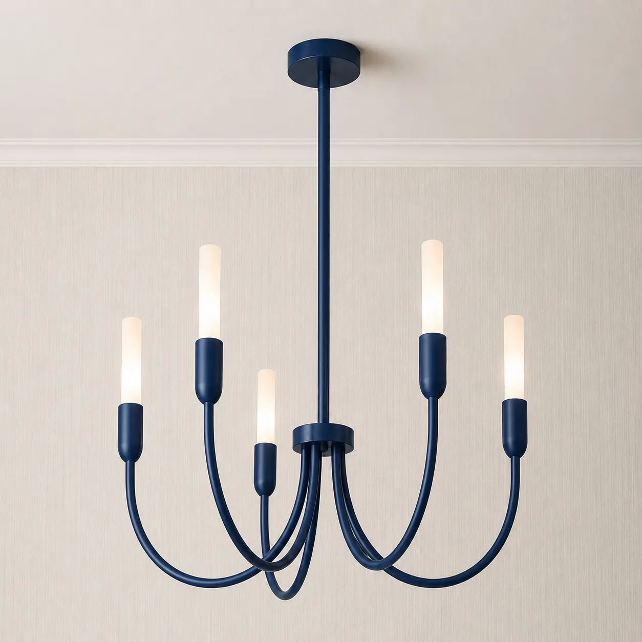 image lampa wisząca, kinkiet schodowy, metalowa lampa, niebieski kolor, konstrukcja żyrandolowa
