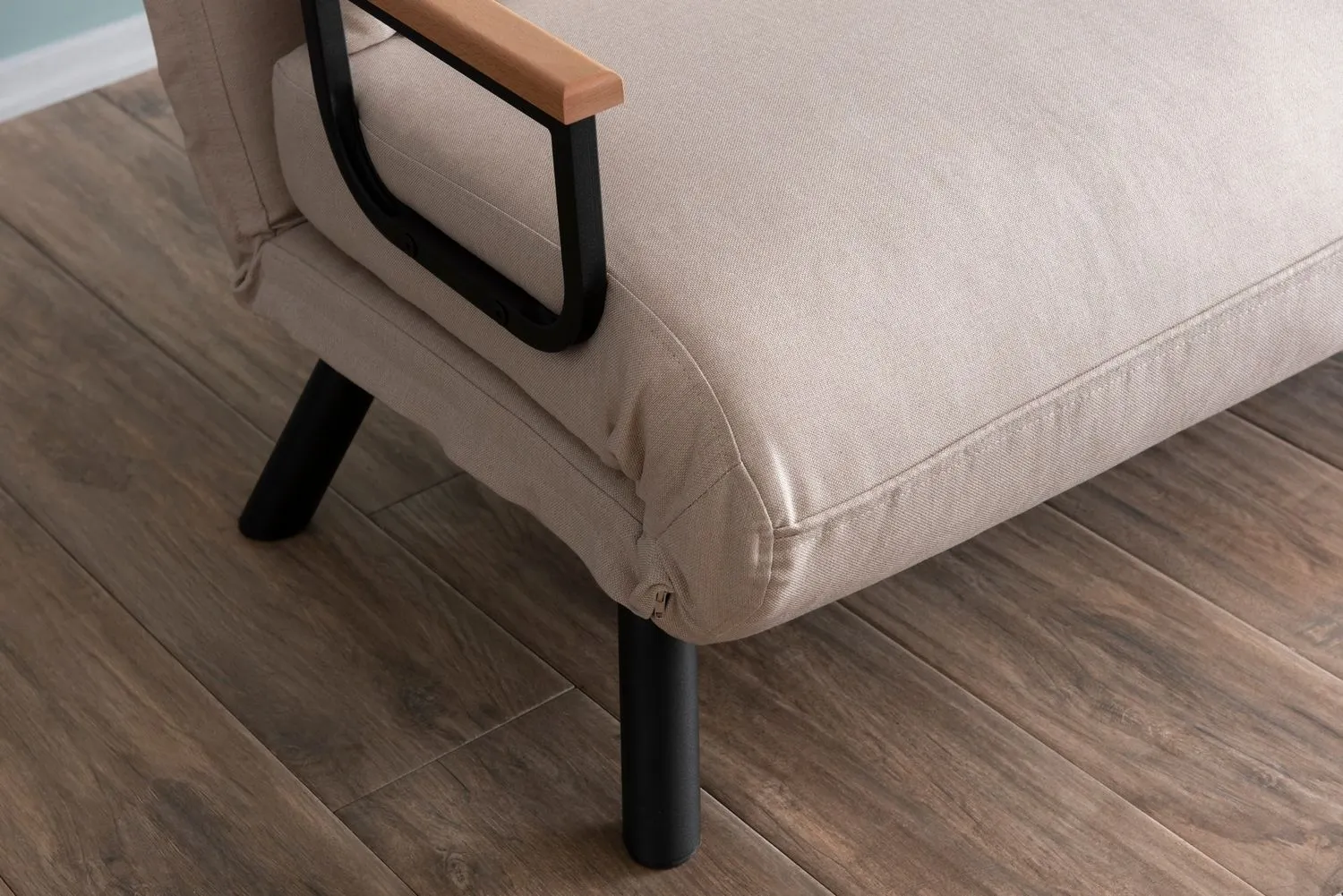Sofa rozkładana 2-osobowa z lnianą tapicerką SANDO kremowa — zdjęcie 10