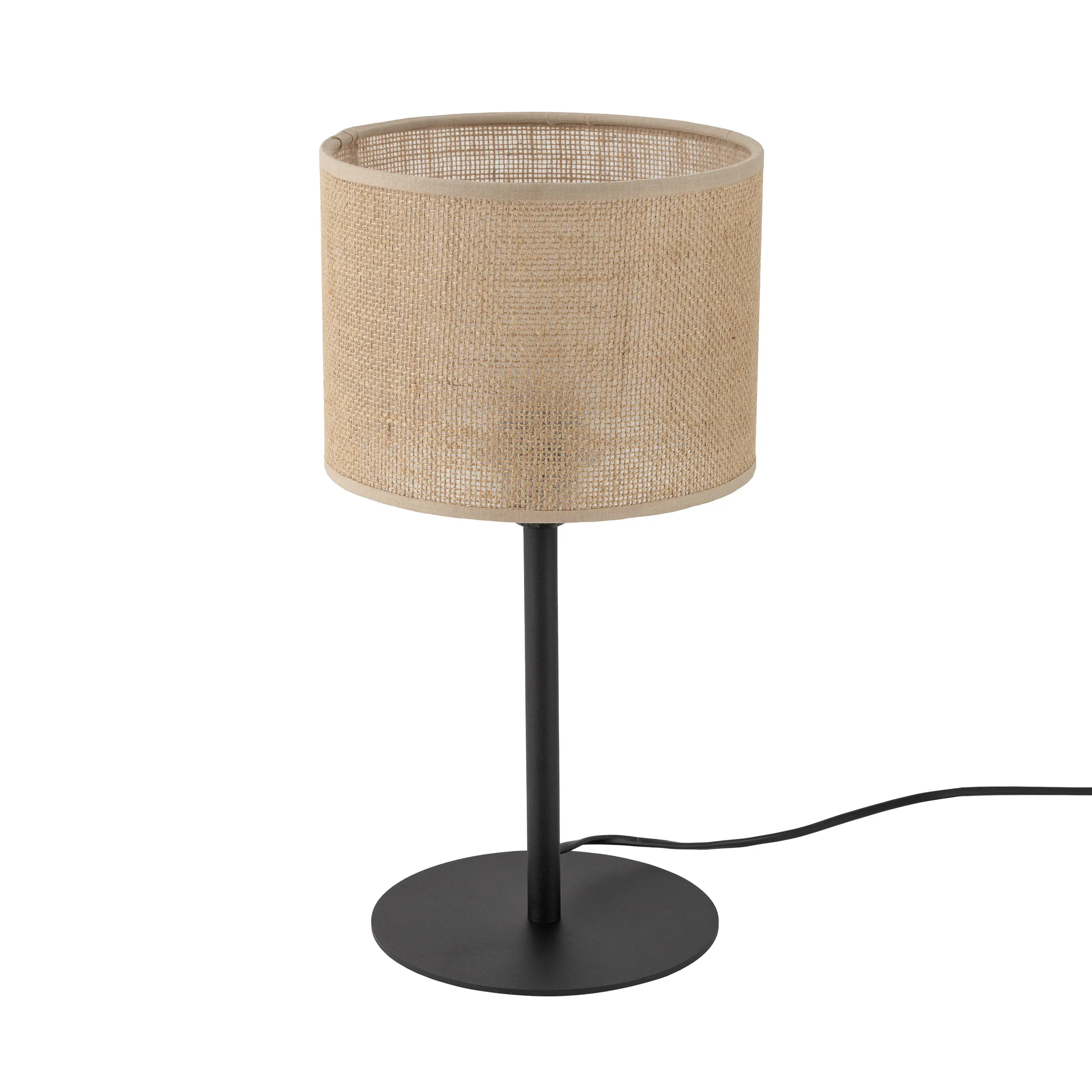 Lampka nocna JUTA czarna z brązowym abażurem okrągłym z tkaniny 39x22cm