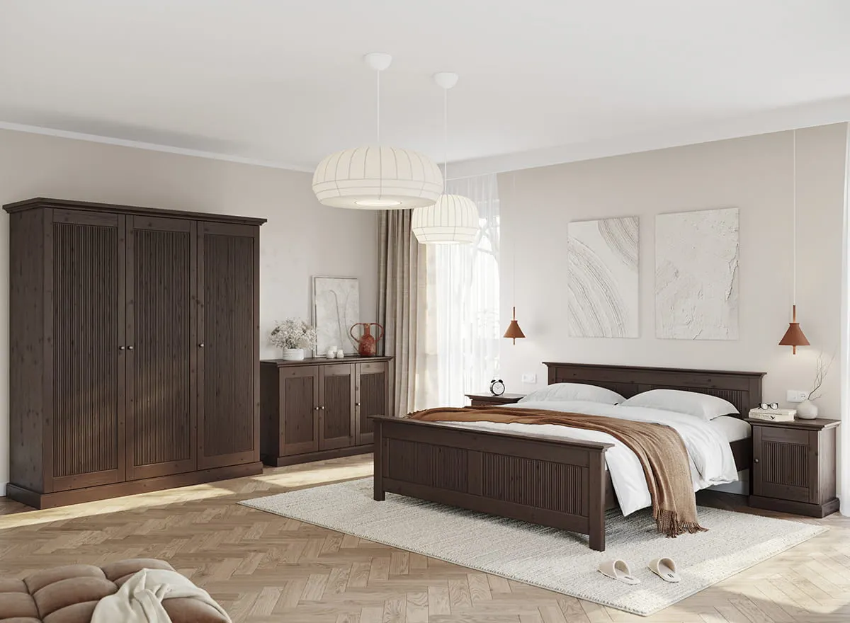 Szafa 3-drzwiowa drewniana ROSELLA 212x188 sosna ciemny brąz - SKROS02