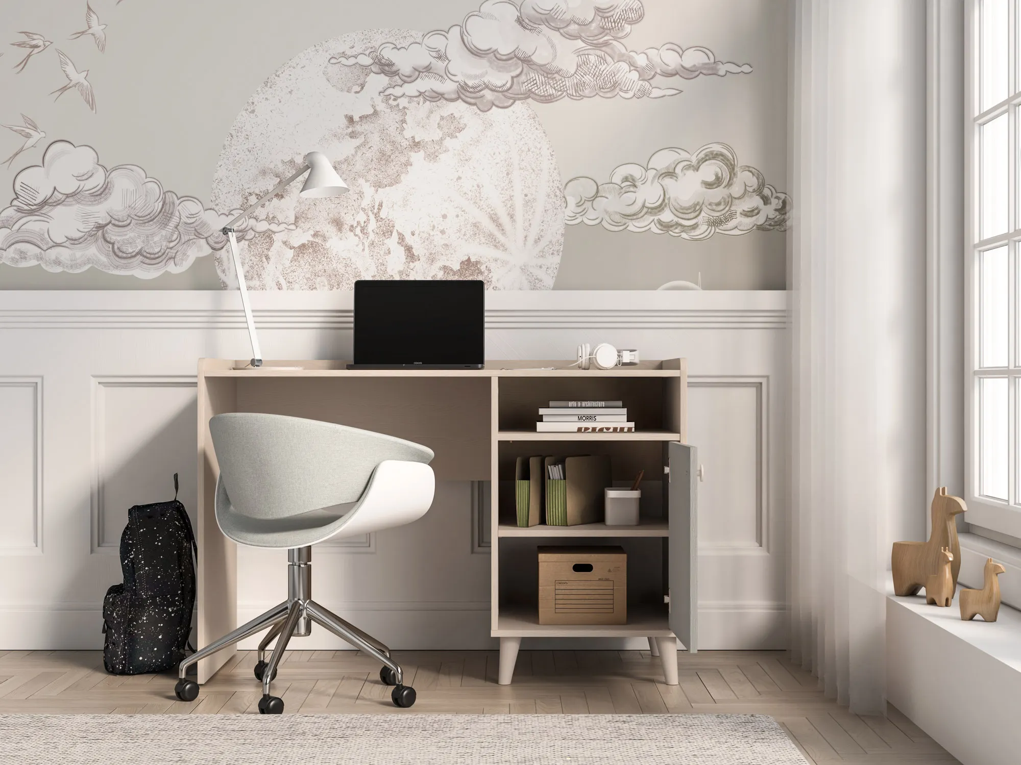 Biurko z szafką MEVEL 07 piasek pustyn, szary pallad - 1MEVE07-002