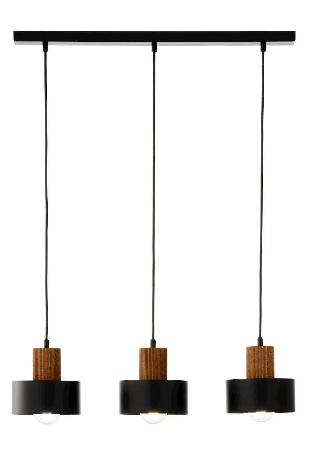 lampa wisząca, pendant lamp, trzy-punktowa, czarna, drewniany korpus