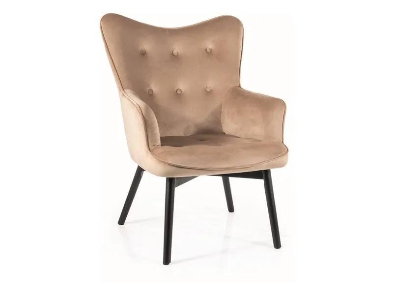 Fotel z podłokietnikami CARMEN VELVET beżowy pikowane/czarne nogi