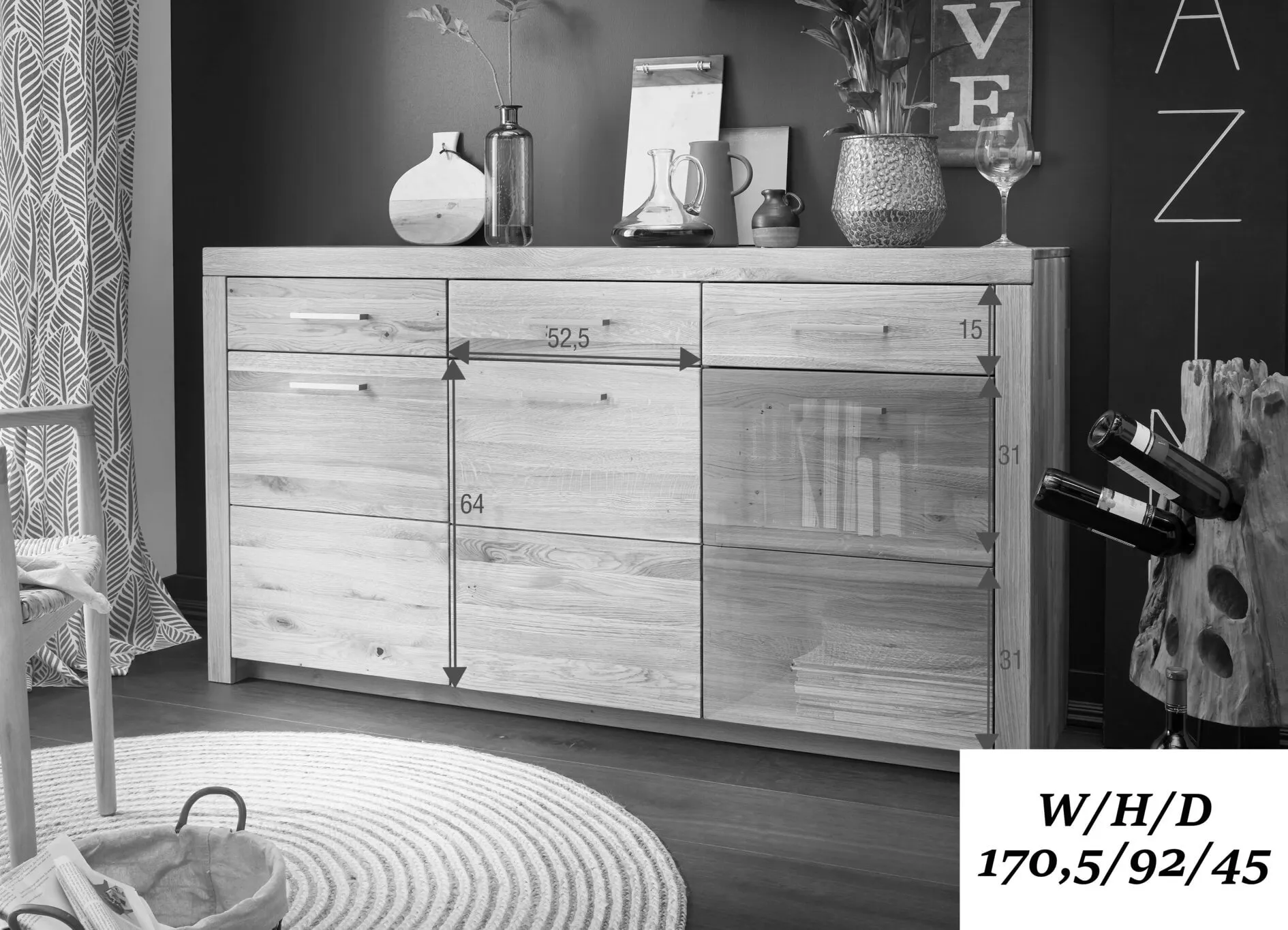 Komoda dębowa DOVE 3-drzwiowa z 3 zufladami 170x92 - GK_1031690801