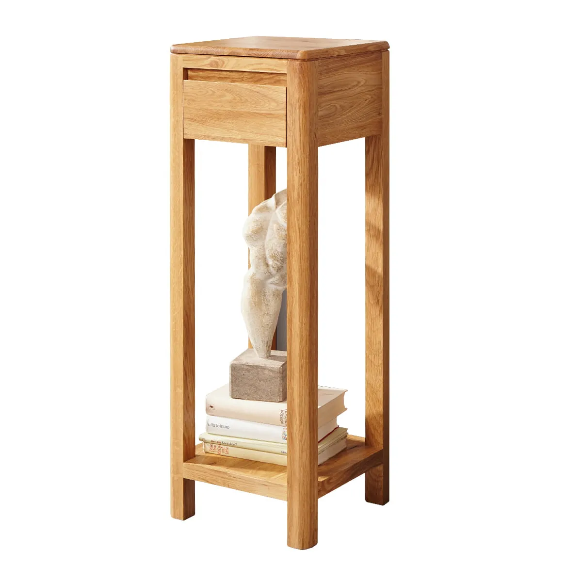 Stolik na kwiaty z szufladą i pólką dębowy Gialo 90x30x30 cm Stolik na kwiaty z szufladą i pólką dębowy Gialo 90x30x30 cm