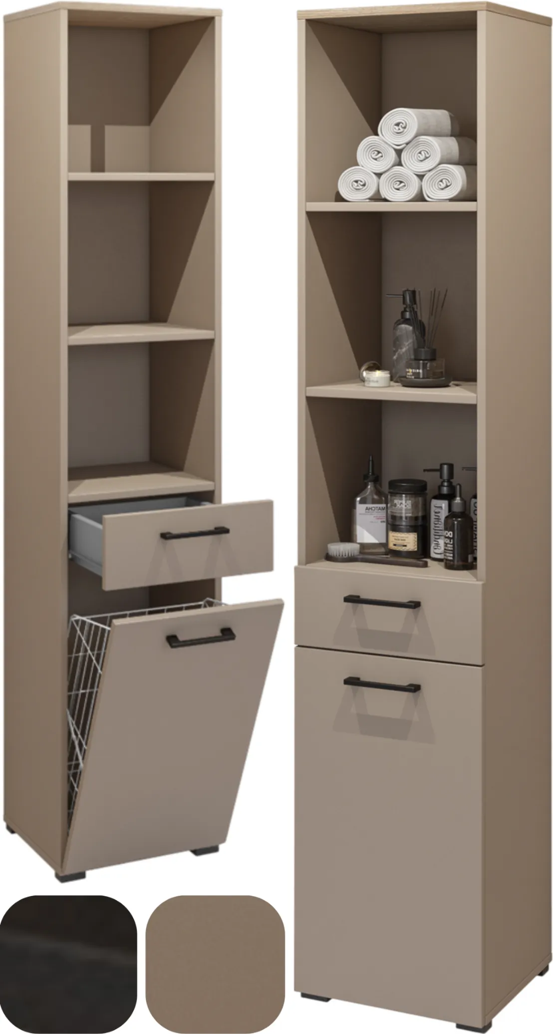 Regał z koszem na pranie i szufladą ROSA 197x40 congo efekt drewna - 30CDNO66