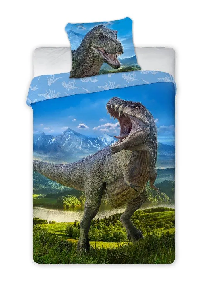Pościel komplet T-REX 001 bawełna 140X200+70X90 niebieski Zwierzę, Dinozaur, Gad, T-Rex