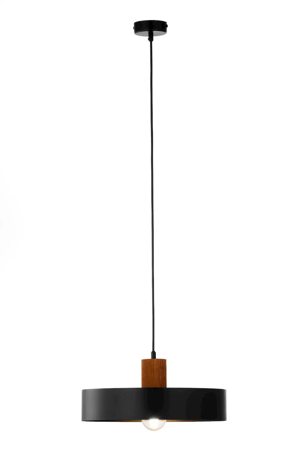 image lampa wisząca, kinkiet sufitowy?, lampa sufitowa, czarna lampa, kula żarówki, drewniany detal