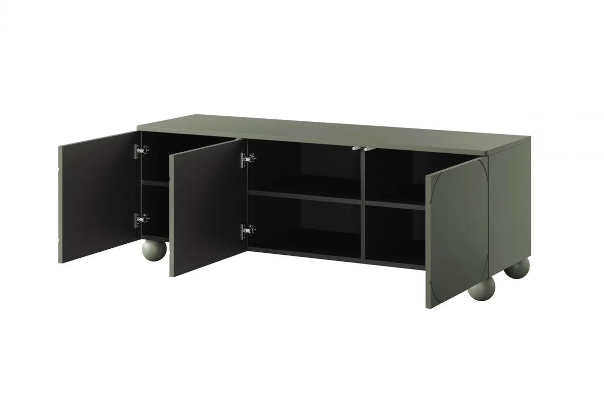 Szafka RTV 3-drzwiowa SONATIA 150cm oliwka nogi kule - B_157241