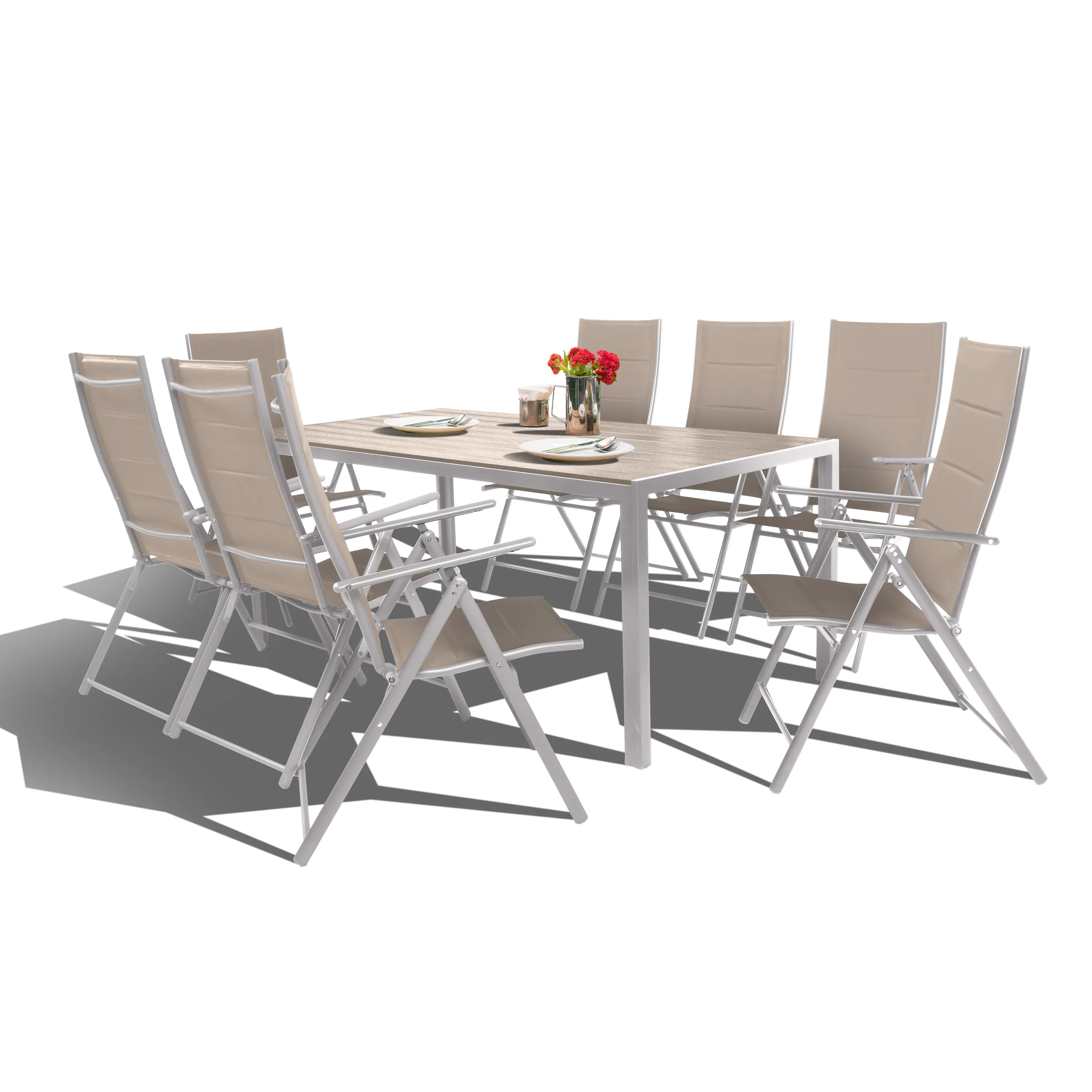 Zestaw Mebli Luxury stół 180x90cm + 8 składanych krzeseł beżowo-srebrny - DLG_95604