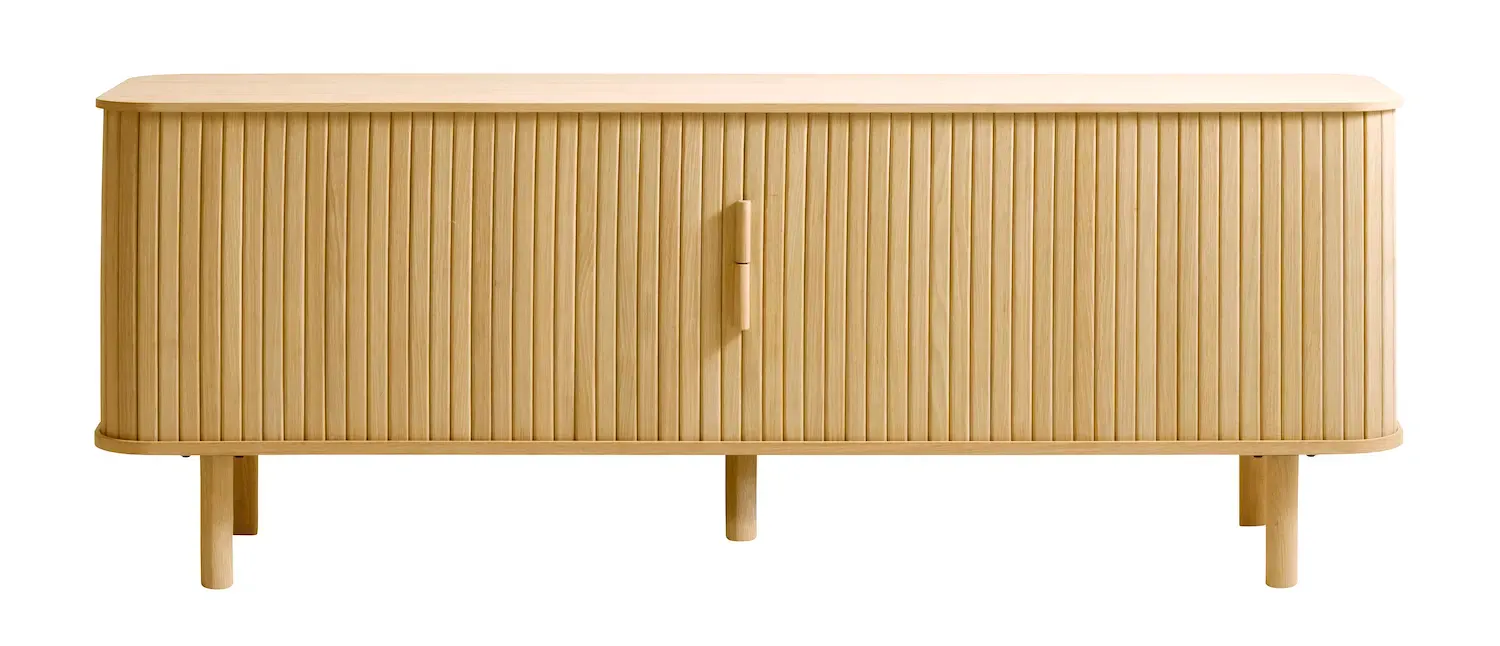 Szafka RTV 2-drzwiowa CAVO 160 cm ryflowana - dąb naturalny UNIQUE FURNITURE Szafka RTV 2-drzwiowa CAVO 160 cm ryflowana - dąb naturalny UNIQUE FURNITURE