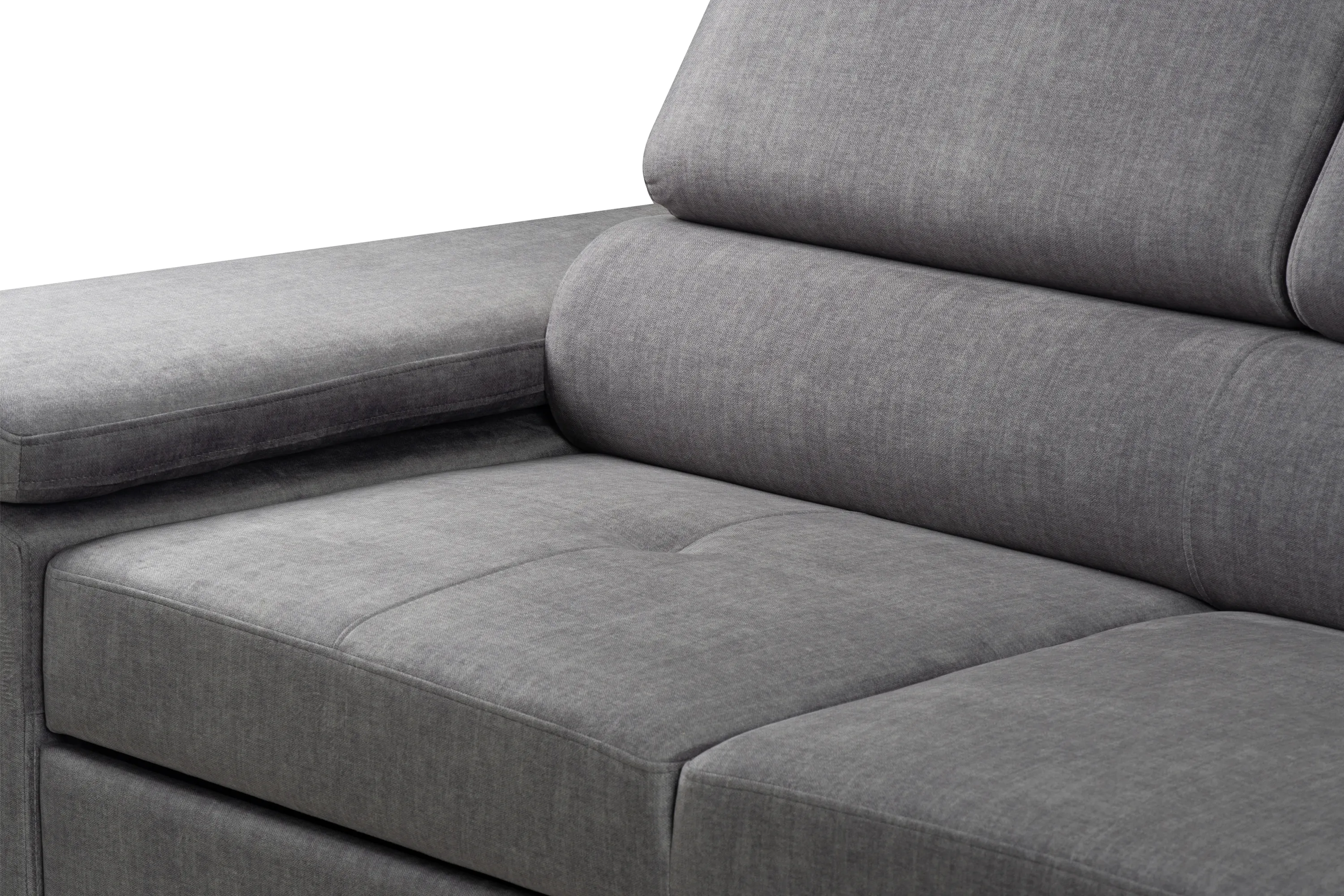 Narożnik prawostronny ANNABELLE L regulowane zagłówki nogi czarne tkanina Vogue 14 szary - B_165780