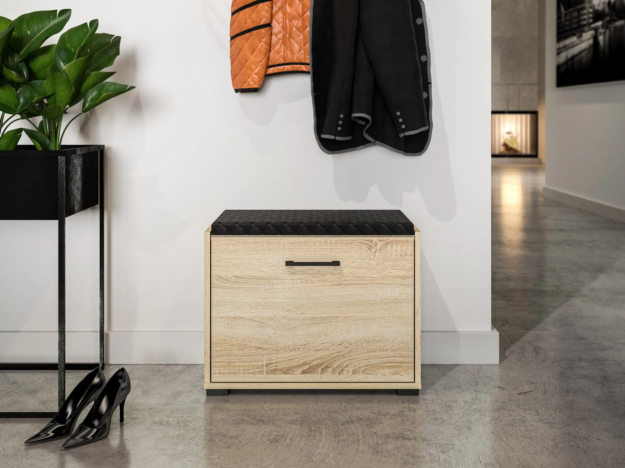 Szafka na buty z tapicerowanym siedziskiem CARO 01 Sonoma jasna 48x60x34 - 1CARO01-001