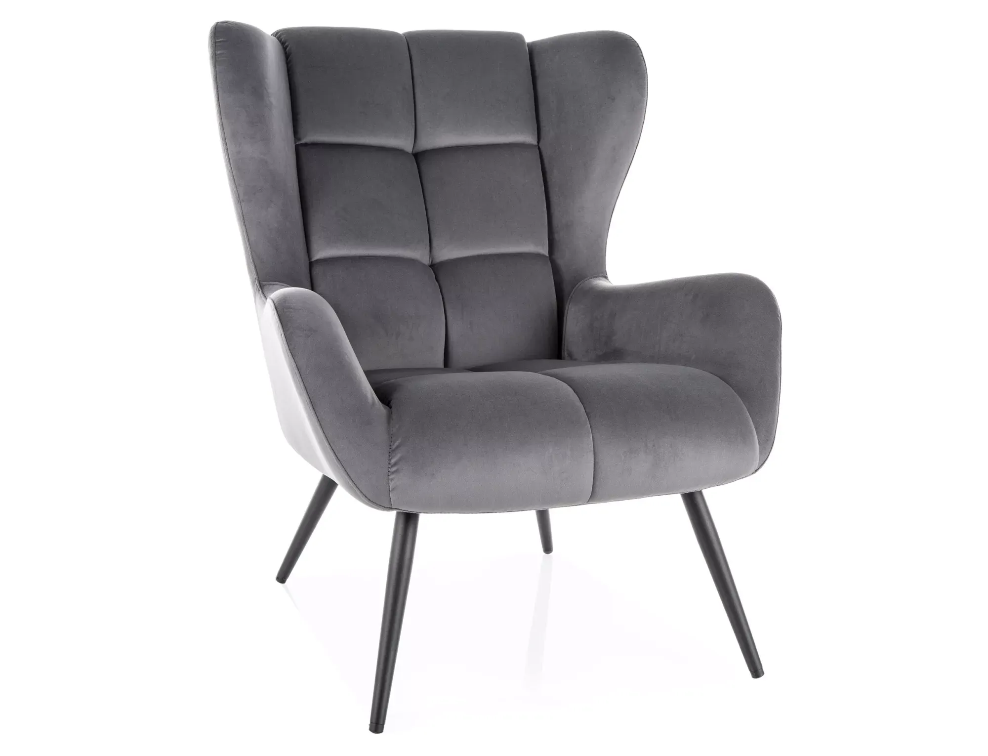 Fotel z podłokietnikami LOUIS VELVET pikowany szary z czarnymi nogami