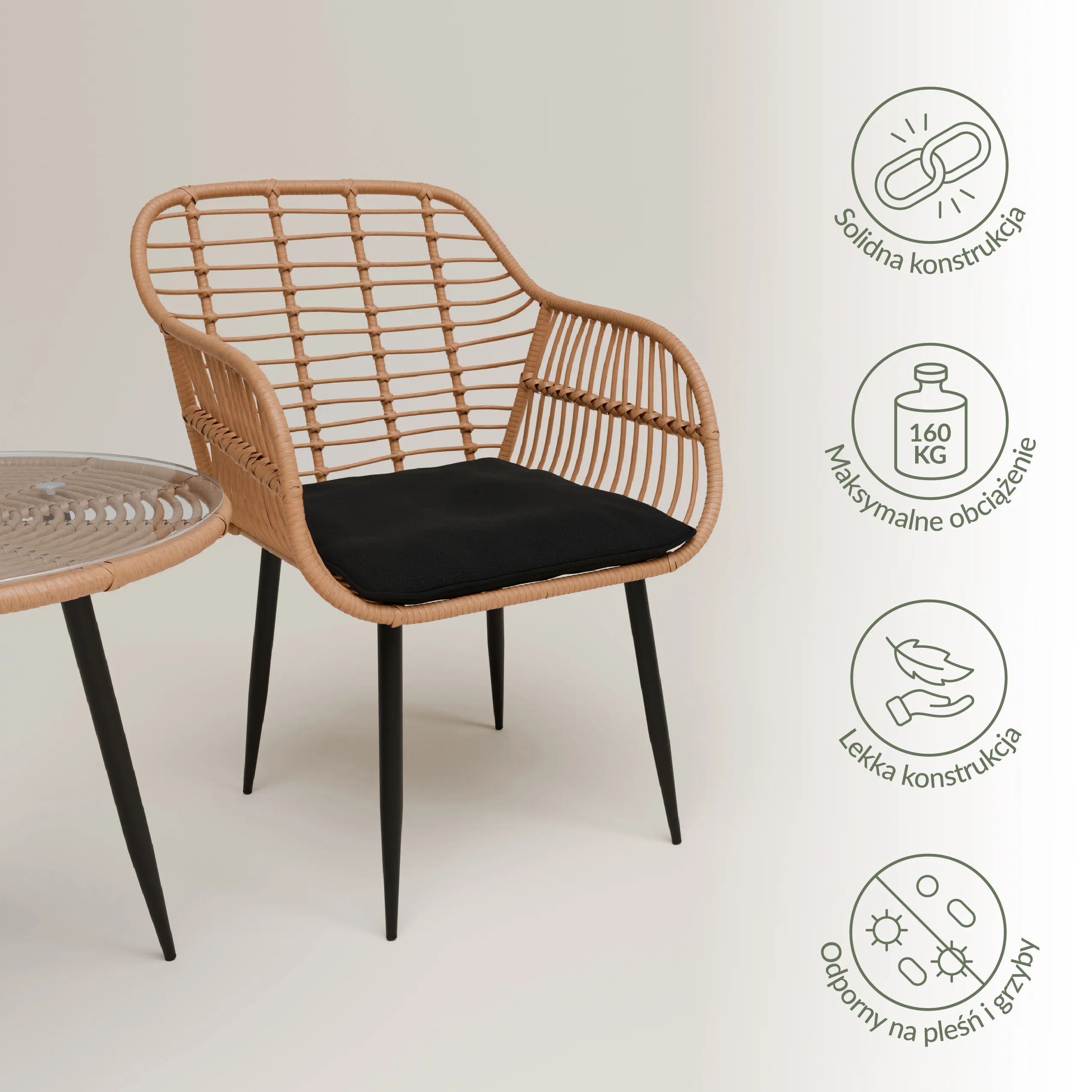 Zestaw ogrodowy na balkon i taras WEBBY 3-set technorattan czarny Zenjoy - WEBBY_CZARNY