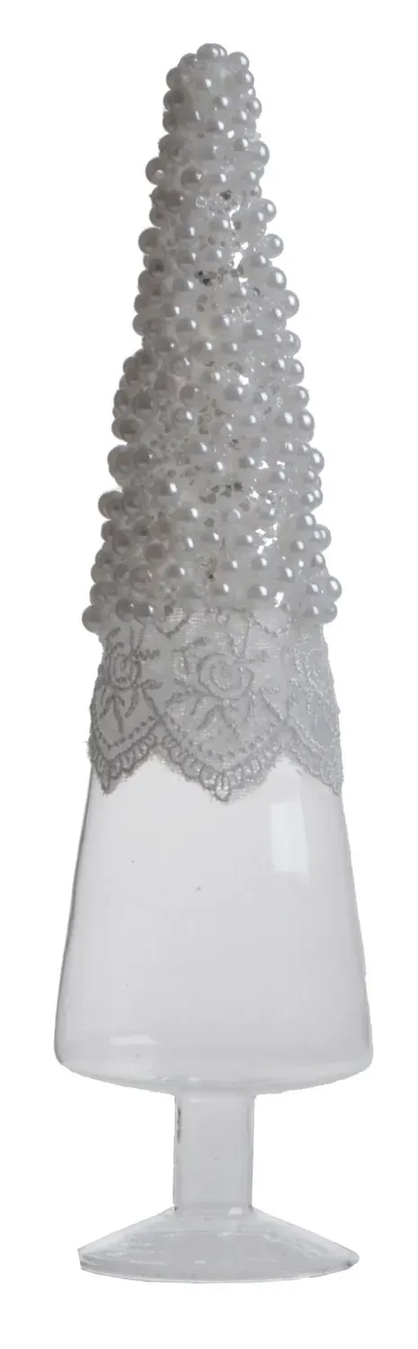 Choinka szklana z perełkami 24 cm biało-szara