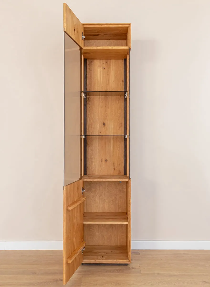 Witryna wąska dębowa COLLODI lewa z oświetleniem - dąb olejowany - ZICOL01L