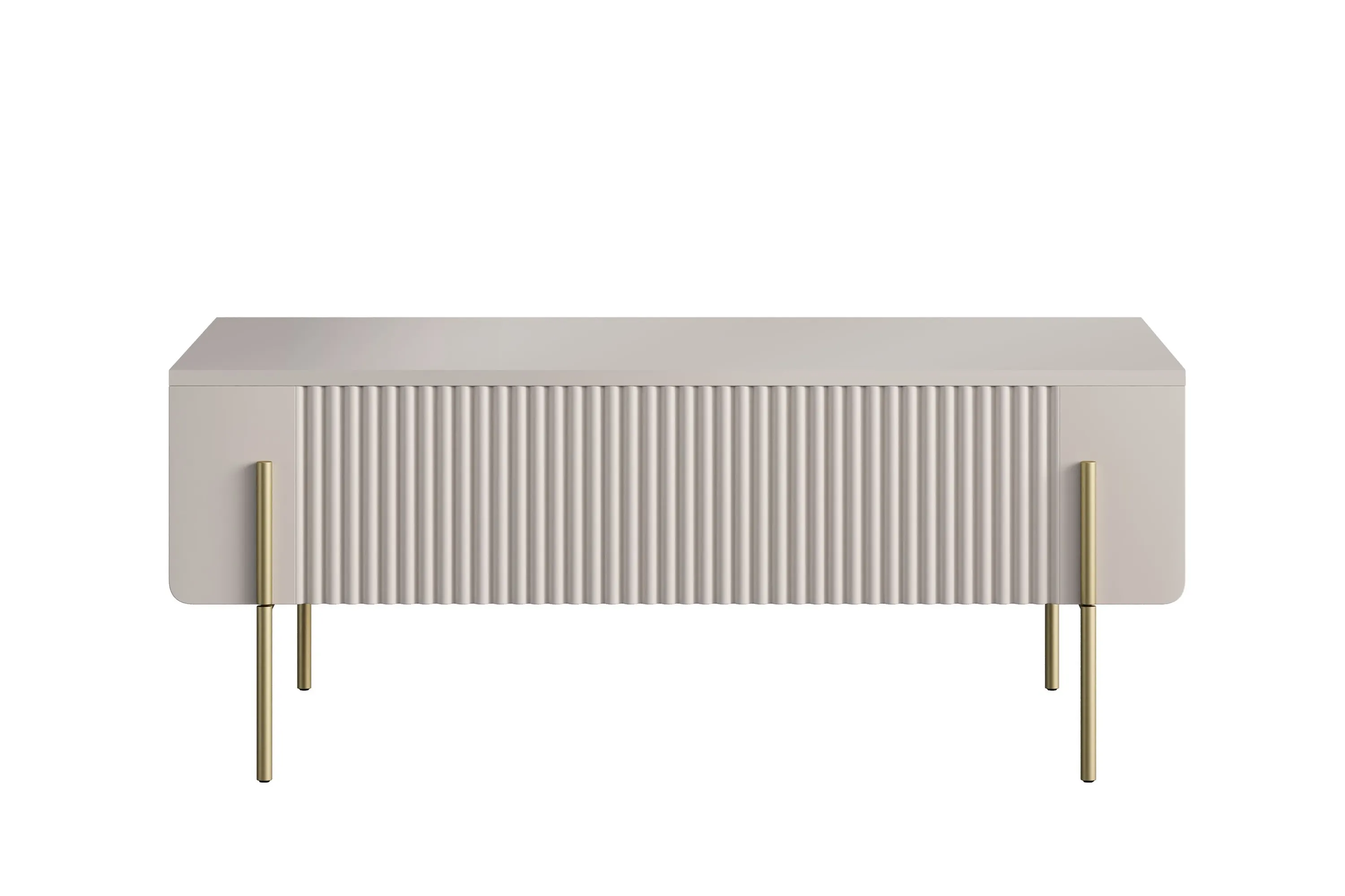 Stolik kawowy z 2 szufladami MALMI ryflowany front 60x100cm - kaszmirowy - złoty - B_167013