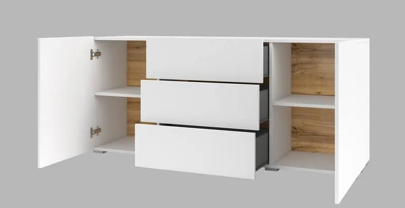 Komoda 2-drzwiowa z szufladami AVA stojąca/wisząca 140 cm biała - 249NLM26