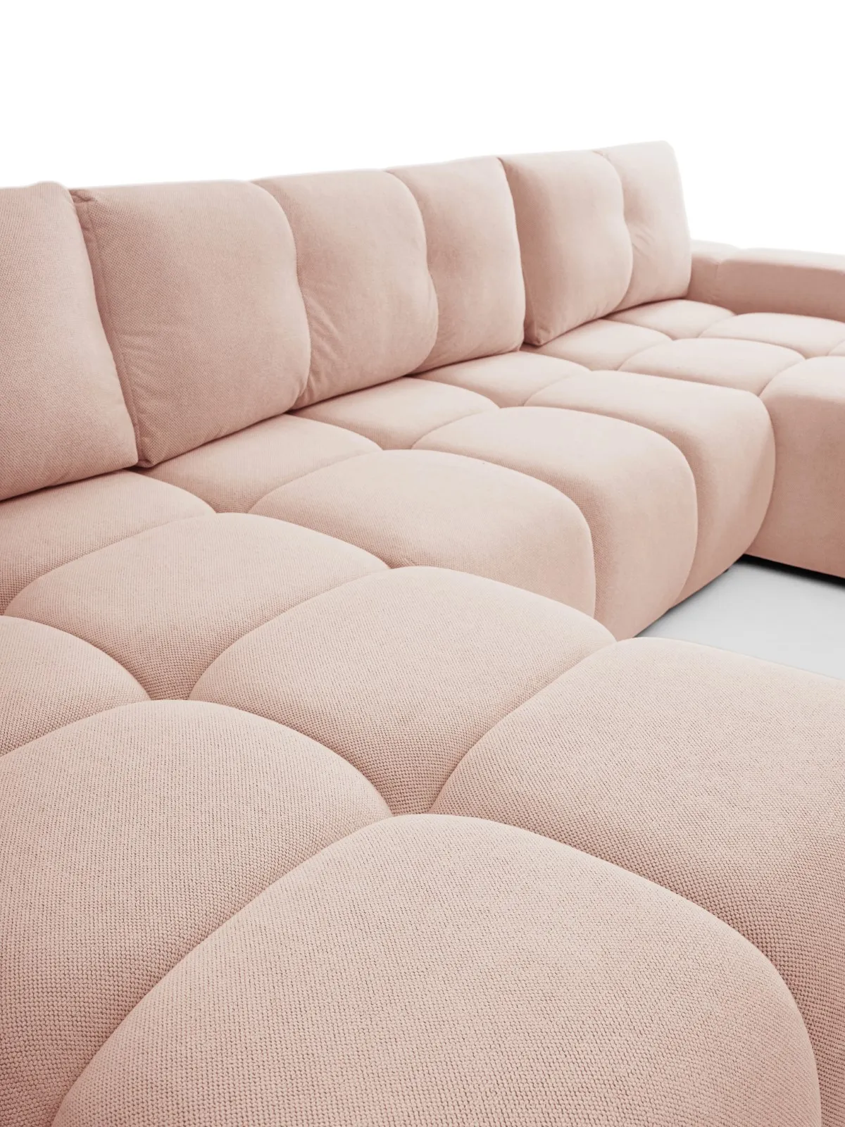 Narożnik rozkładany z pojemnikiem SOHO U CURIO 395 cm pikowany różowy - SOHO_NAR_CURIO60_U