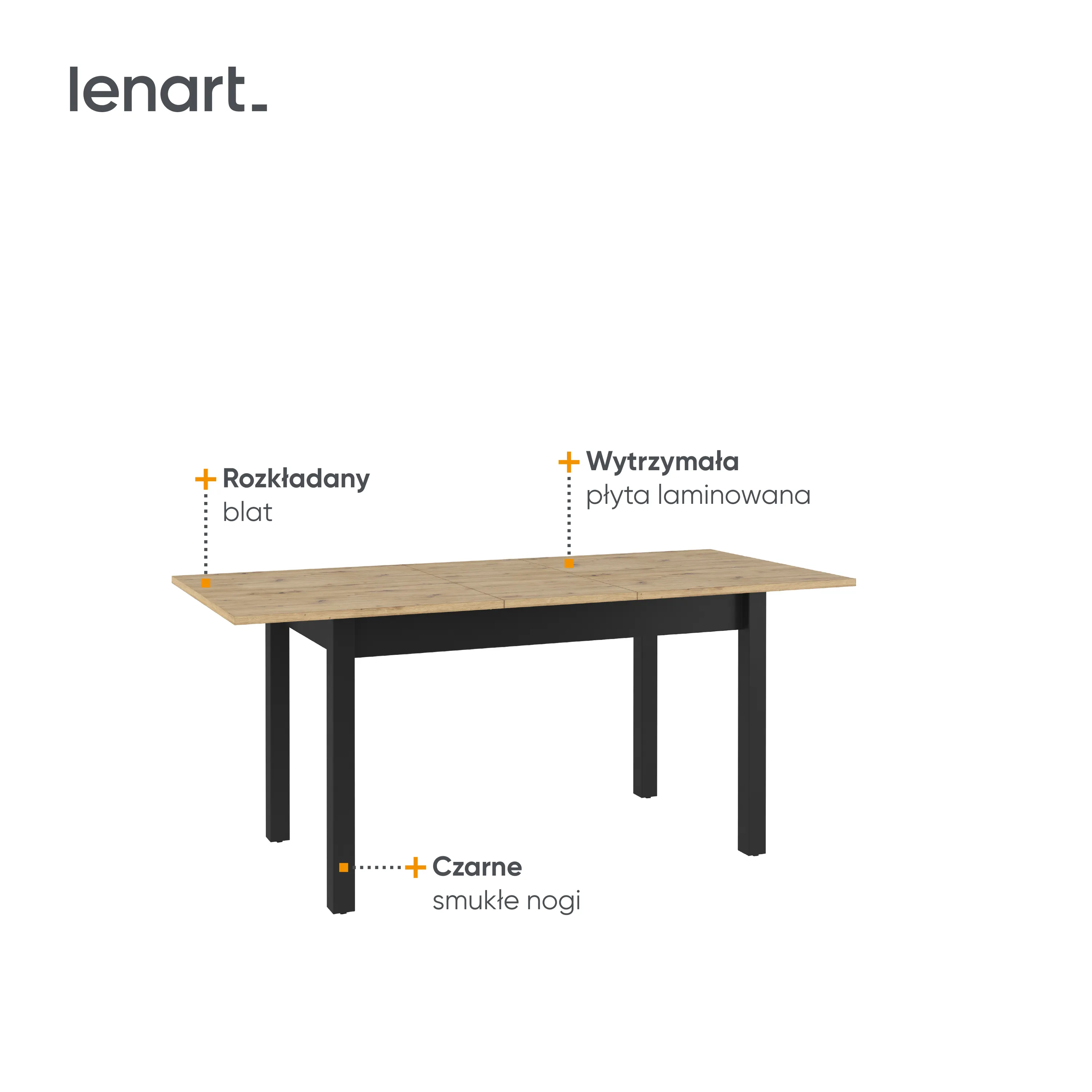 Stół rozkładany 146(186)x84 Quant QA-10 dąb artisan/czarny - QA10DAC