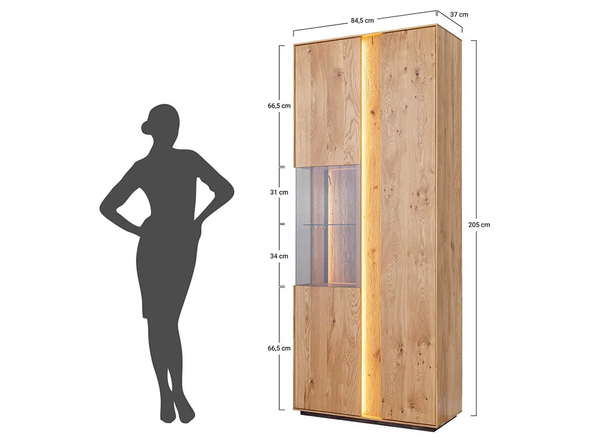 Witryna dębowa COLLODI oświetleniem - dąb olejowany - ZICOL02