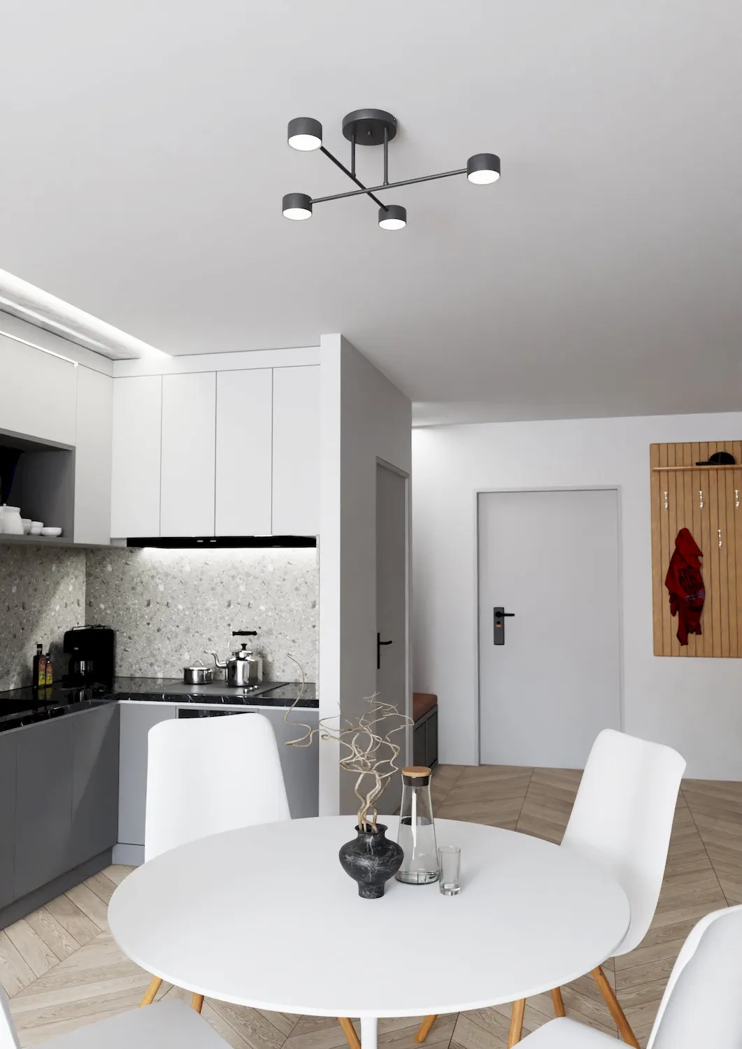 image lampa sufitowa, modern design, kuchnia, biała stół, jadalnia