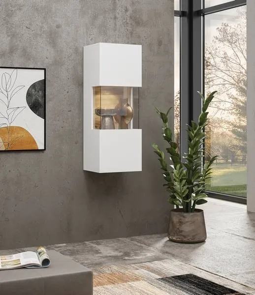 Witryna szklana wisząca AVA 95x36 biała dąb wotan - 249NLM07