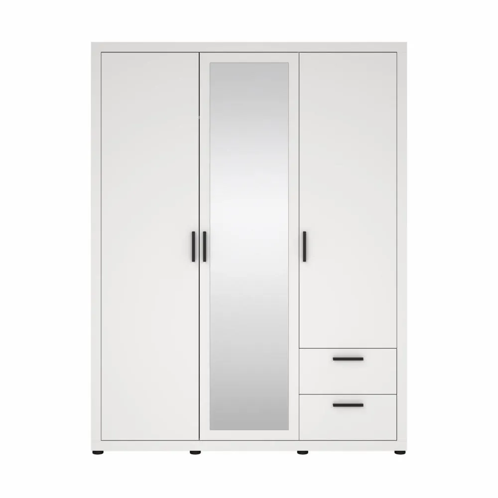 Szafa 3-drzwiowa z 2 szufladami i lustrem MIRA 154 cm biała - TV_712414949