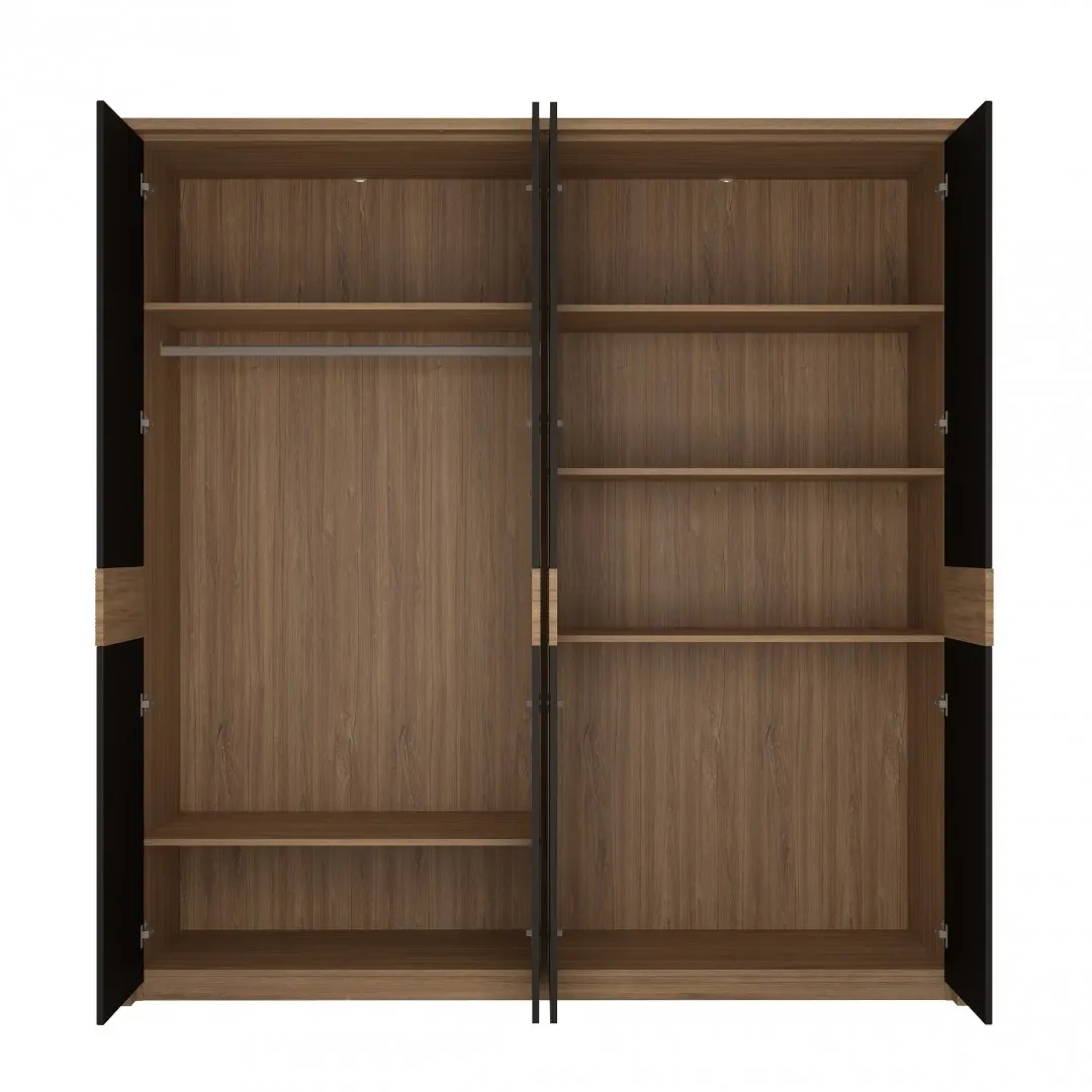 Szafa 4-drzwiowa z lustrem MONACO MOAS02 Stirling Oak, Czarny Mat — zdjęcie 3
