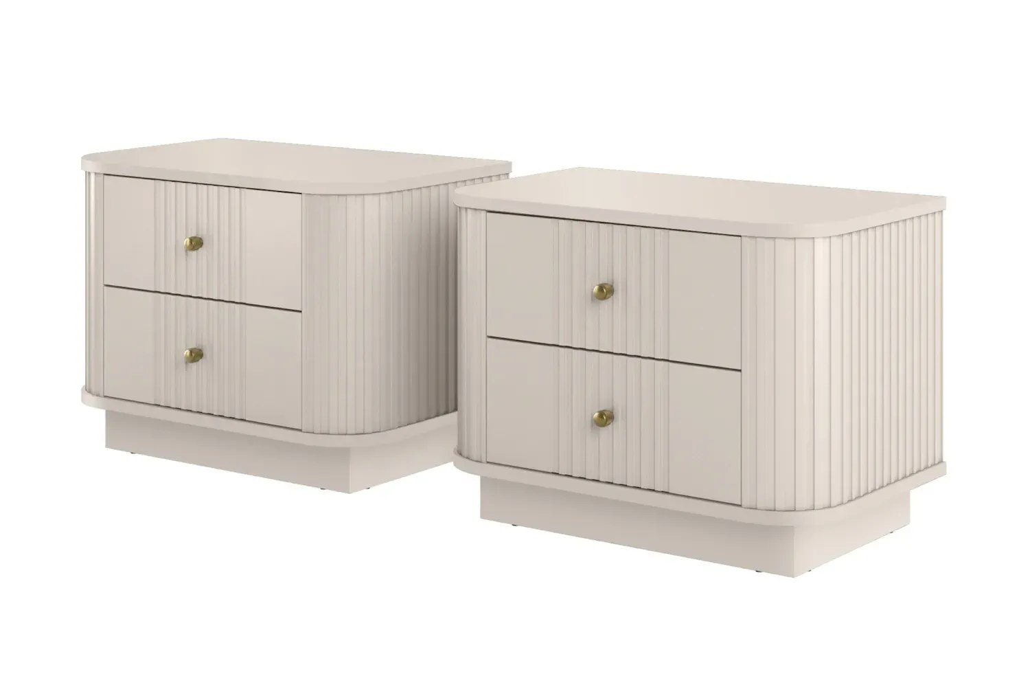 Zestaw szafka nocna z 2 szufladami VESPER 2-set ryflowany front - cashmere złote uchwyty cokół